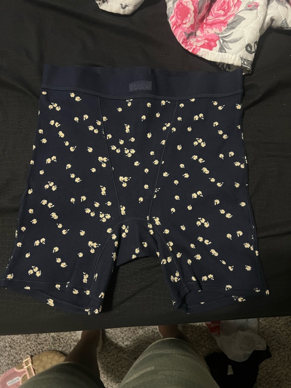 New Women's SKIMS Cotton Rib Boxer Panty Size S Floral Navy Bike Shorts